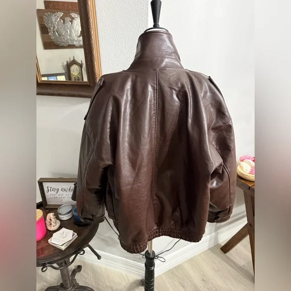 Abercrombie & Fitch Dark Brown Vegan Leather Jacket - Picture 3 of 12